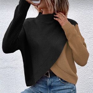 SHEIN Black and Brown Two-Tone Layered Knit Sweater